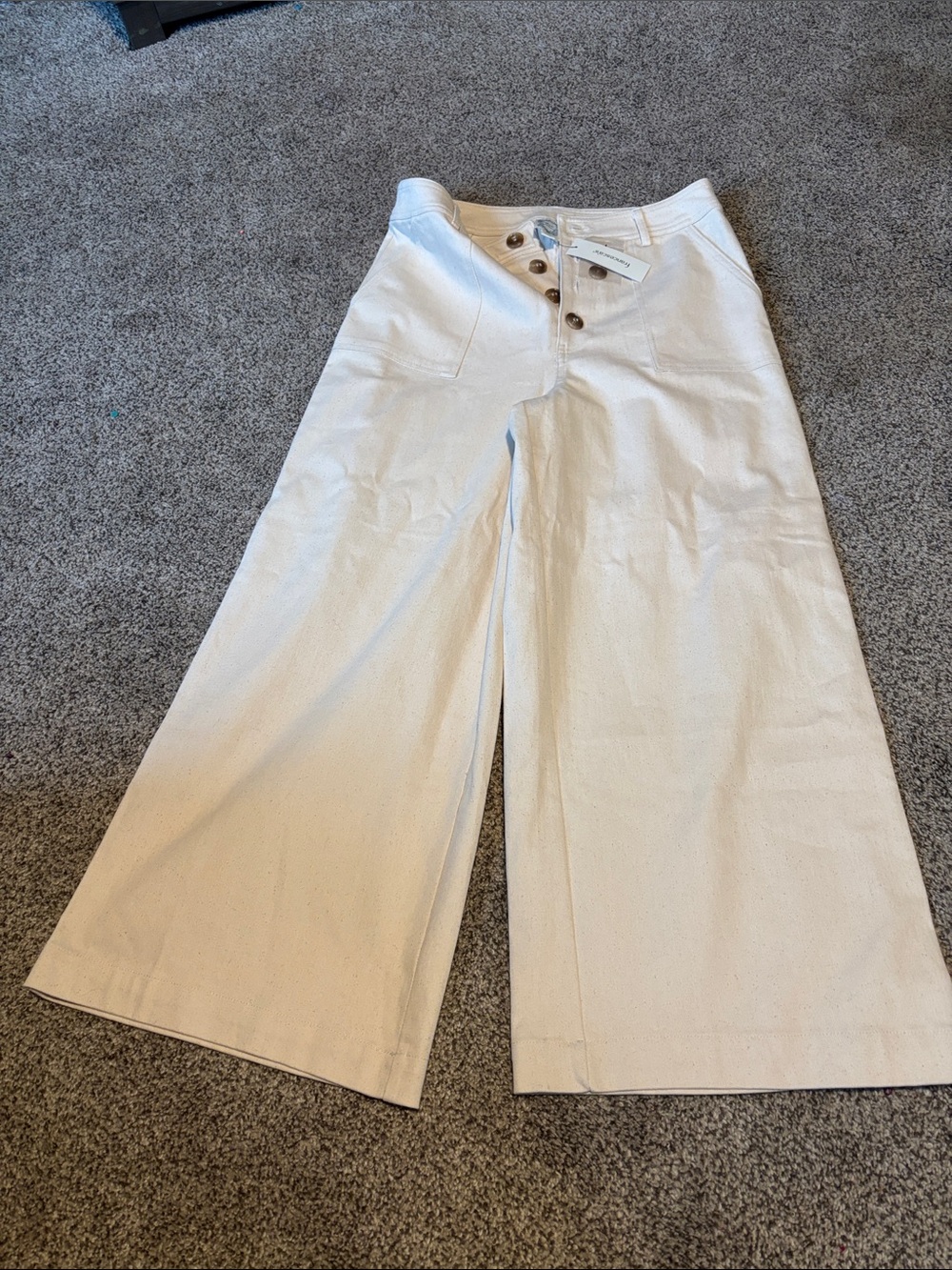 Blue Rain Wide Leg Button-Front Cream Trousers